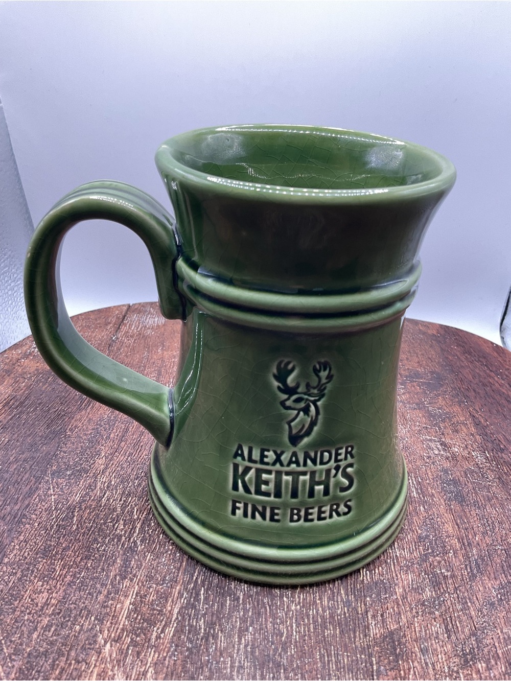 Vintage Alexander Keith's Green Ceramic 5" Tall Mug-Great Condition